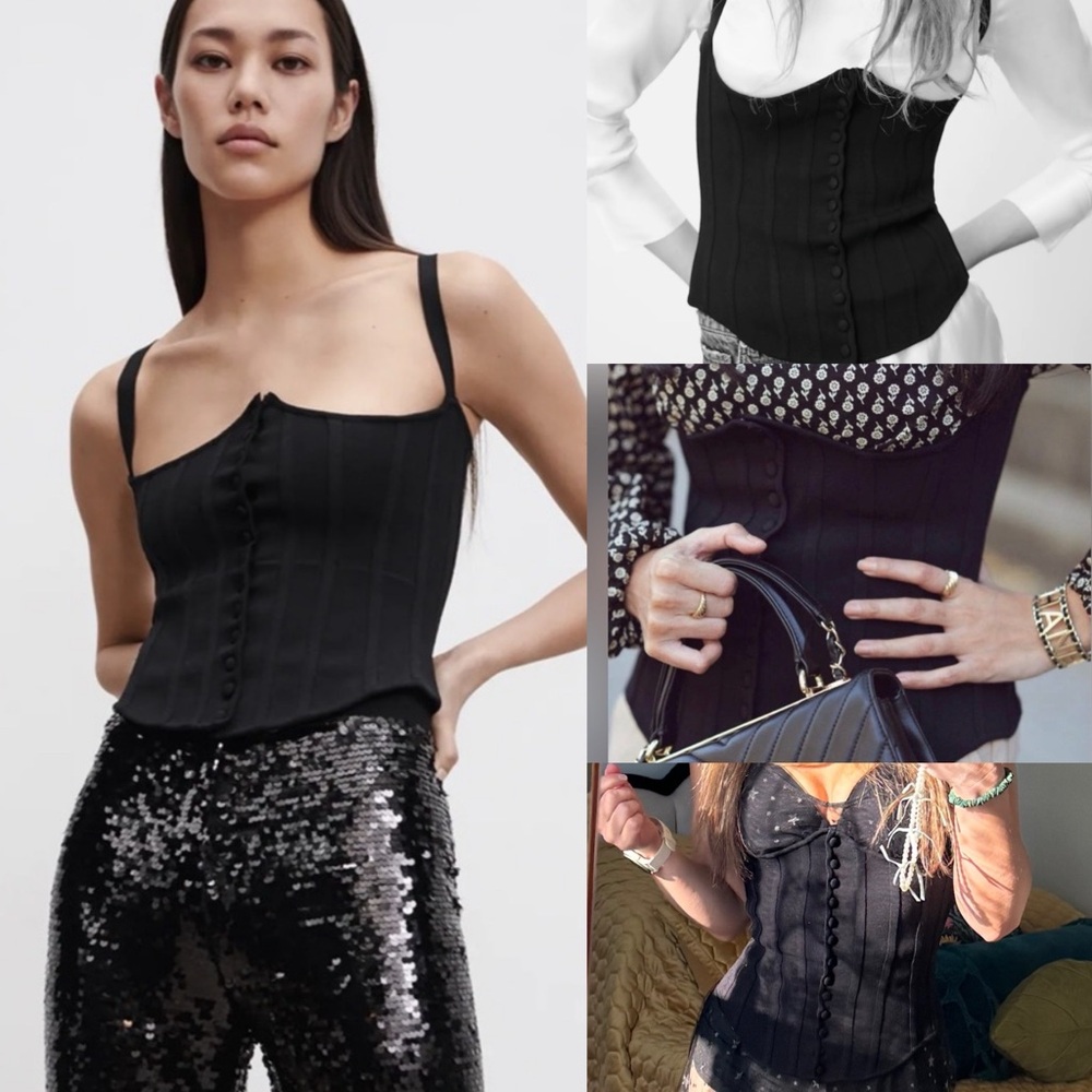 Zara knit button front corset top small blogger fave